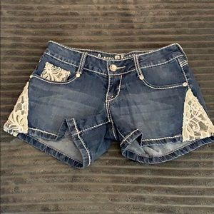 Lace Accented Jean Shorts